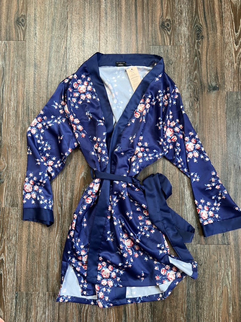 Morgan Lane Navy Floral Satin Robe